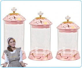 GM301 Pink Toples Permen Kaca dengan Motif Marmer